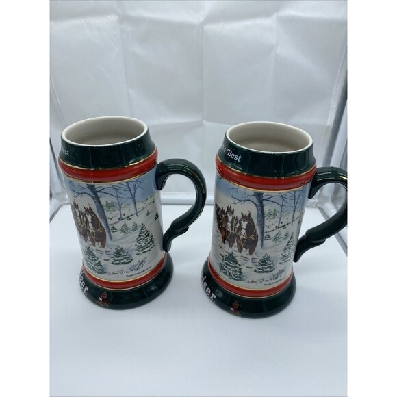 1991 Budweiser Beer Holiday Christmas Stein Lot of 2 Mug by Susan Sampson - Picture 2 of 8